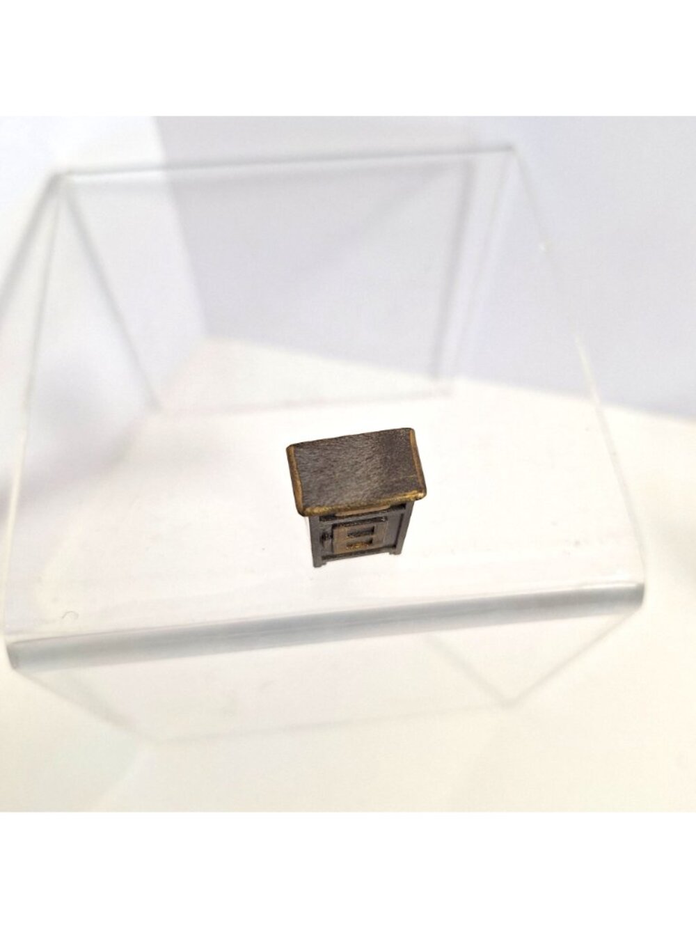 Mini Dollhouse Furniture Ice Box Hutch Brown Gold Micro Dresser Vintage - Picture 4 of 11